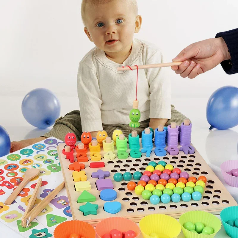 Kids Educational Toys  Montessori Wooden Puzzle Board Math Game Toys Hands Brain Training Clip Beads Early for Children