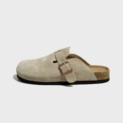 Women's Suede Mules Slippers Platform Flats Boston Clogs Sandals Fashion Outdoor Slip On Beach Sandals