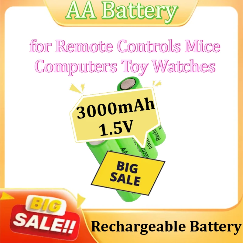 

AA Battery for Remote Controls Mice Computers Toy Watches Etc AA 1.5V Rechargeable Batteries 3000mAh 1.5V