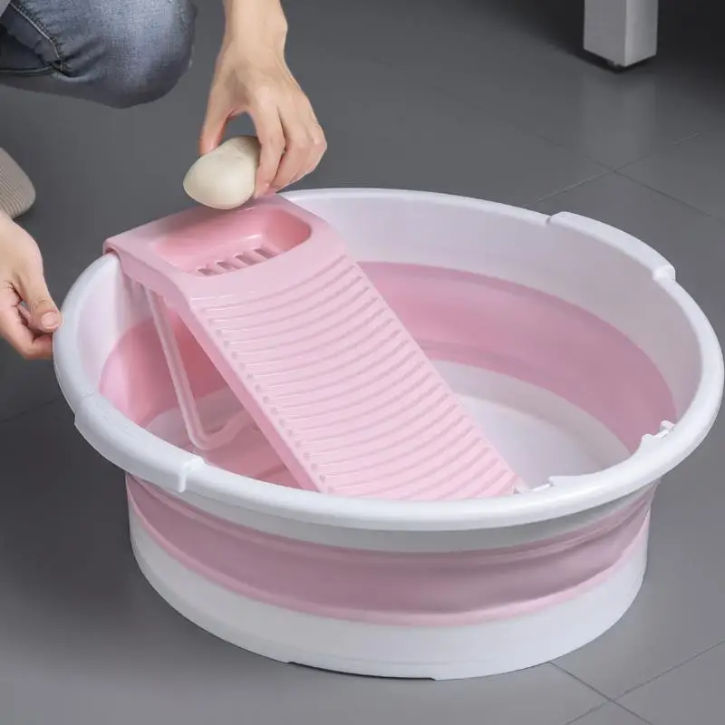 52cm Foldable Washtub With Washboard Laundry Kit Plastic Folding Laundry Tub Enlarge Thicken Bathroom Wash Bucket with soap box