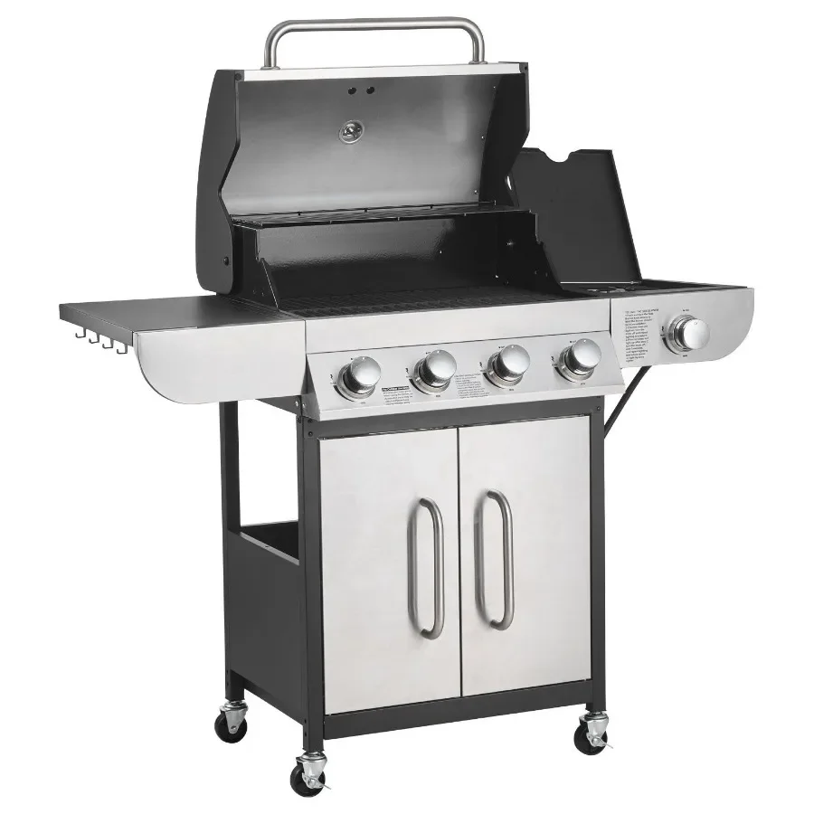 Gas Grill 4 Burner Propane Gas Grill with Side Burner 425 SQ.In Grilling Area Carbon Steel Enamel Grates Outdoor 52 000 BTU Pat