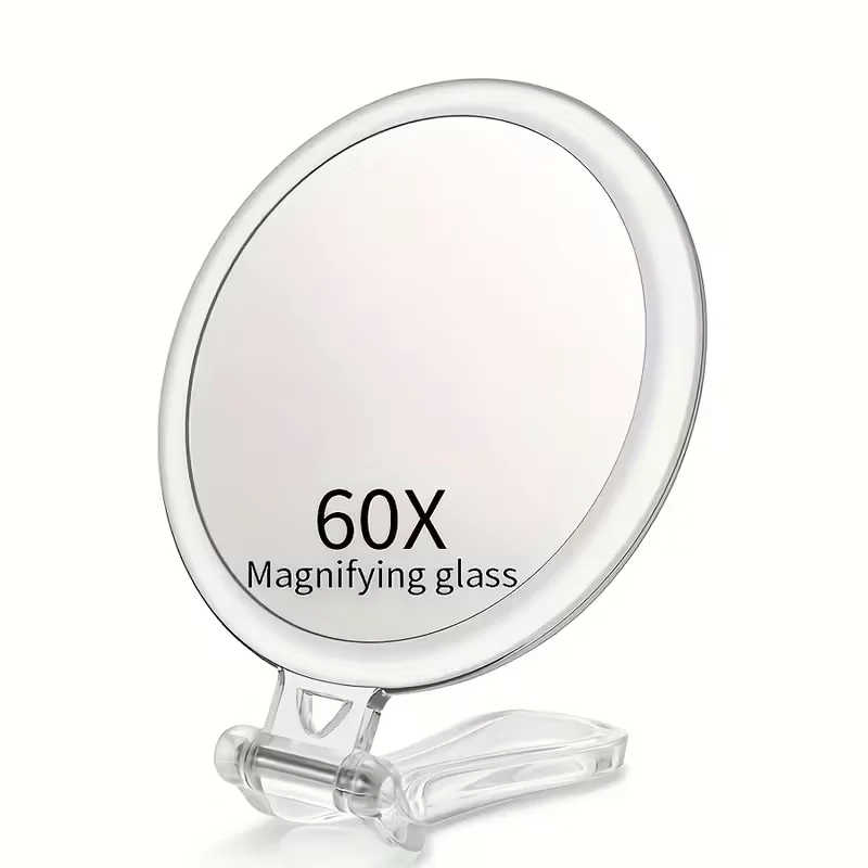 Dual-Sided Handheld Makeup Mirror 60X Magnification 360° Adjustable Stand Travel Case Foldable for Precision Beauty Application