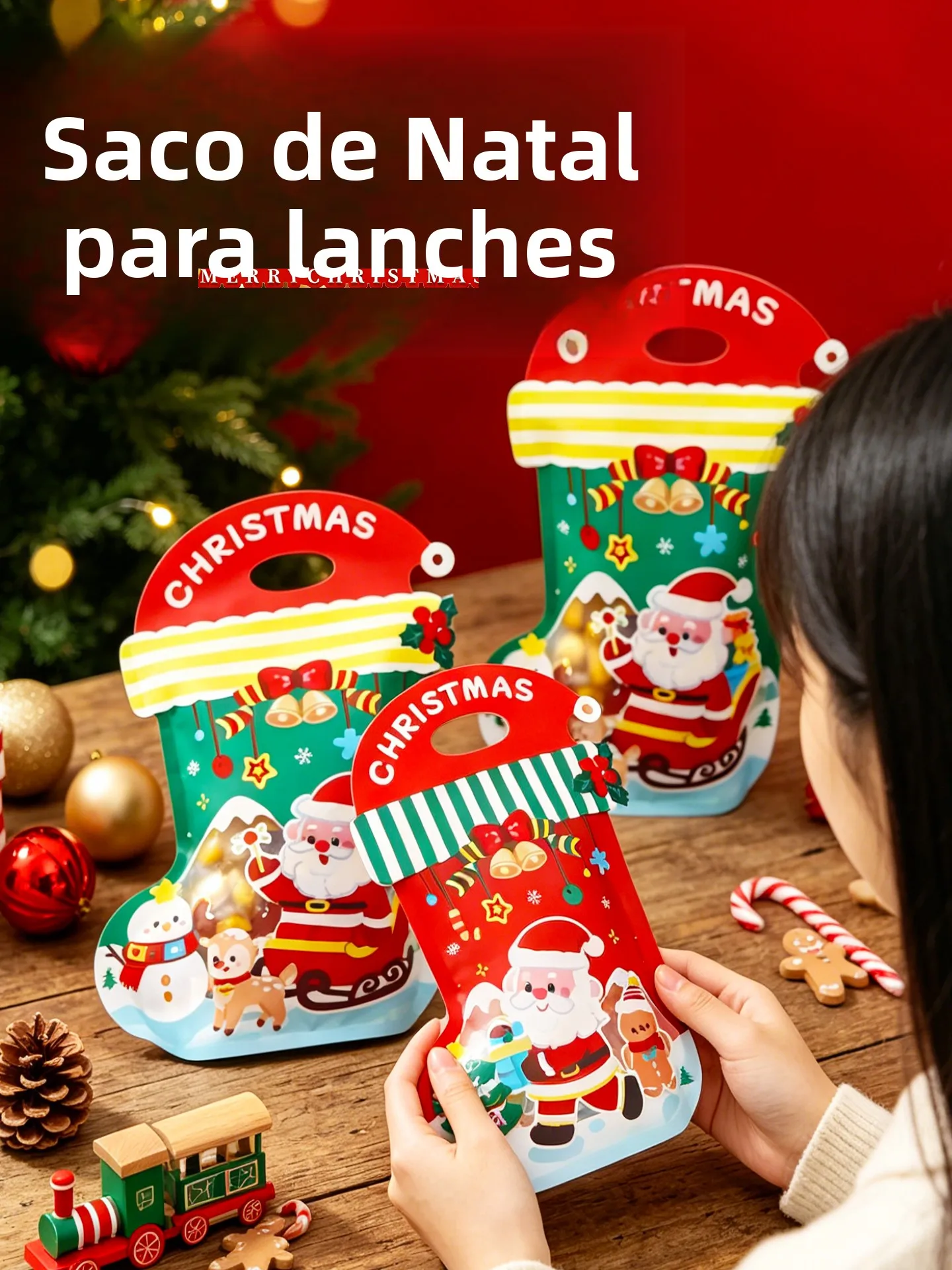 幼稚園のクリスマスイブの祝日プレゼント用、密封された手持ち式アップルキャンディギフトバッグ、プレミアムパッケージ、クリスマスデザイン