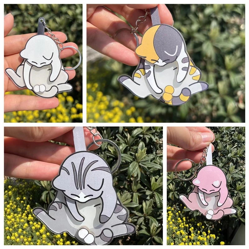 Acrylic Kawaii Cartoon Cat Keychain Pendant Funny Rotatable Pull Play Egg Cat Keyring Accessories for Backpack Decor Gift