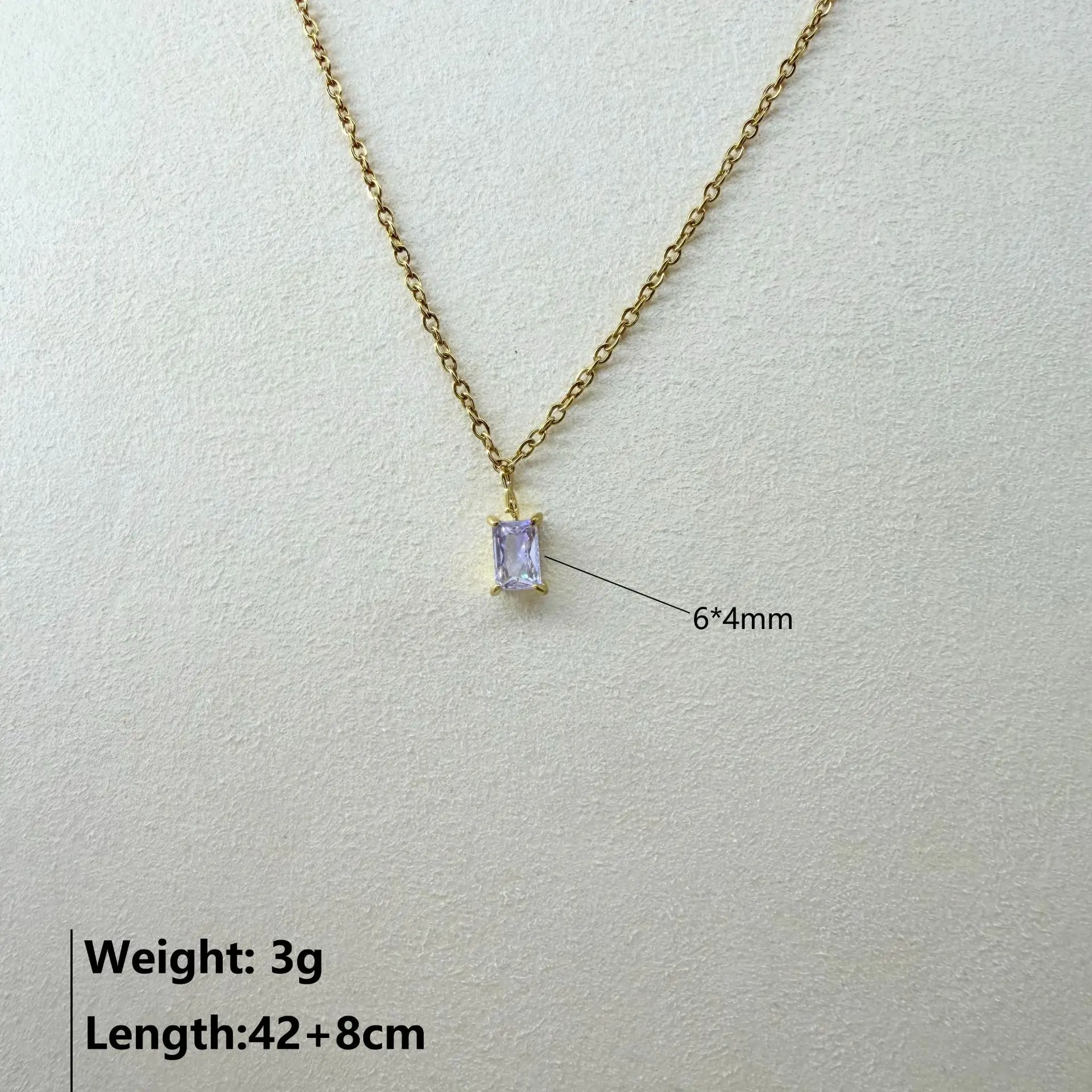 Rechteckige Halskette mit Zirkonia-Anhänger für Damen, mehrfarbig, klare Steine, Schlüsselbeinkette, minimalistischer Choker, edler Schmuck – Detail 5