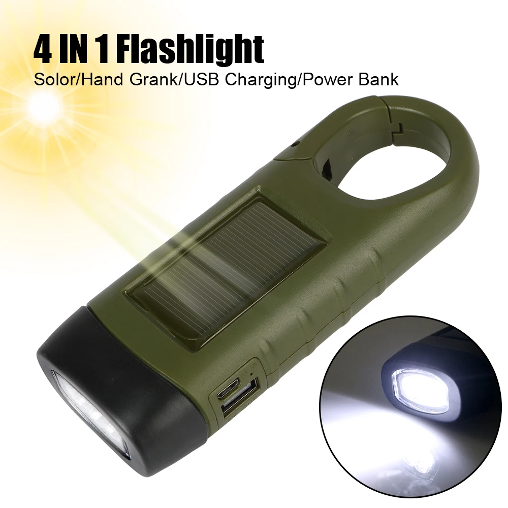 Power Bank Emergency Hand Crank Dynamo Solar Flashlight Rechargeable Survival Gear LED Flashlight For Fishing Boating Hiking