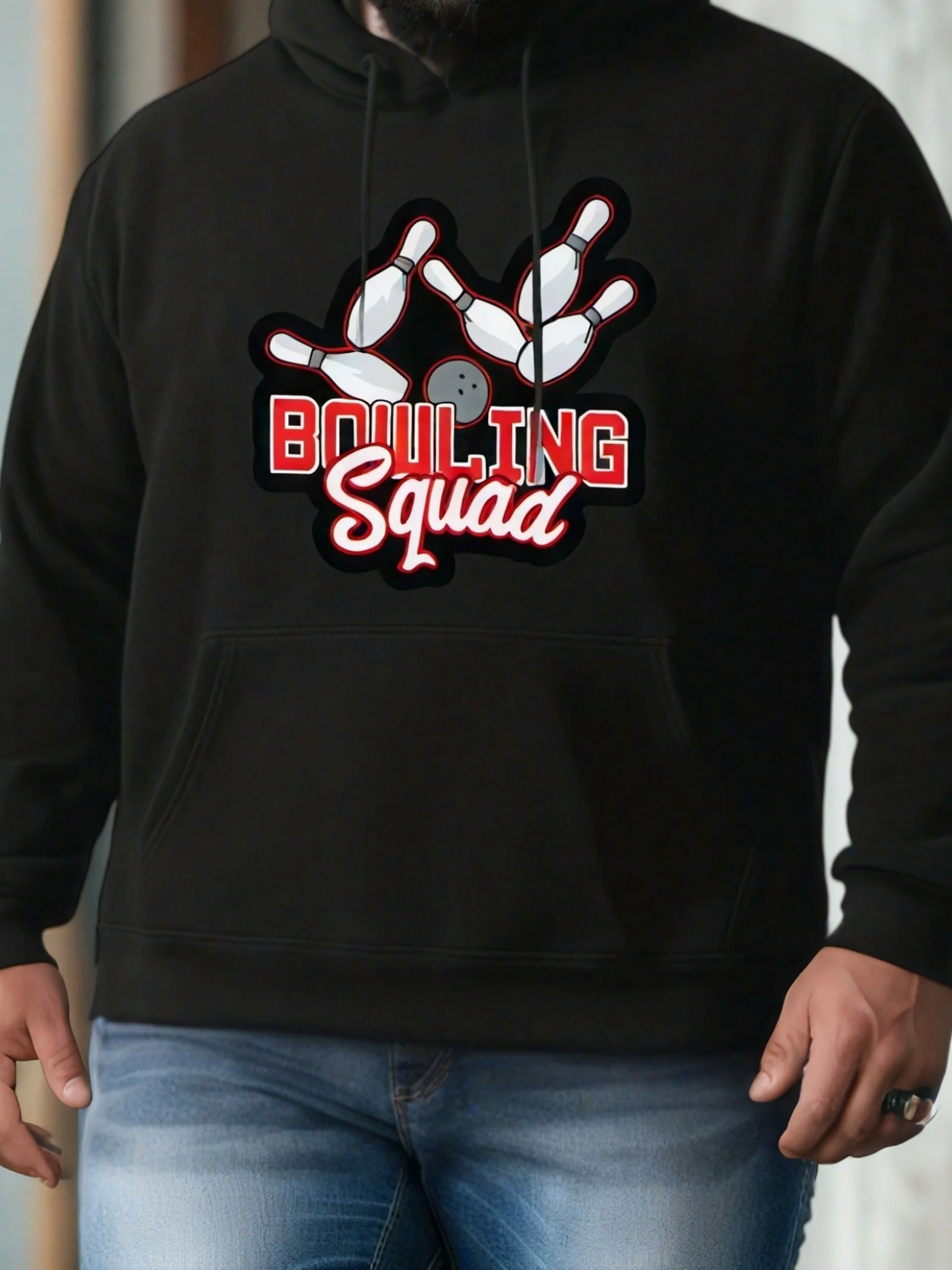 Plus Size Men's Bowling Print Hooded Sweatshirt Fashion Casual Hoodies For Fall Winter, Men's Clothing Halloween