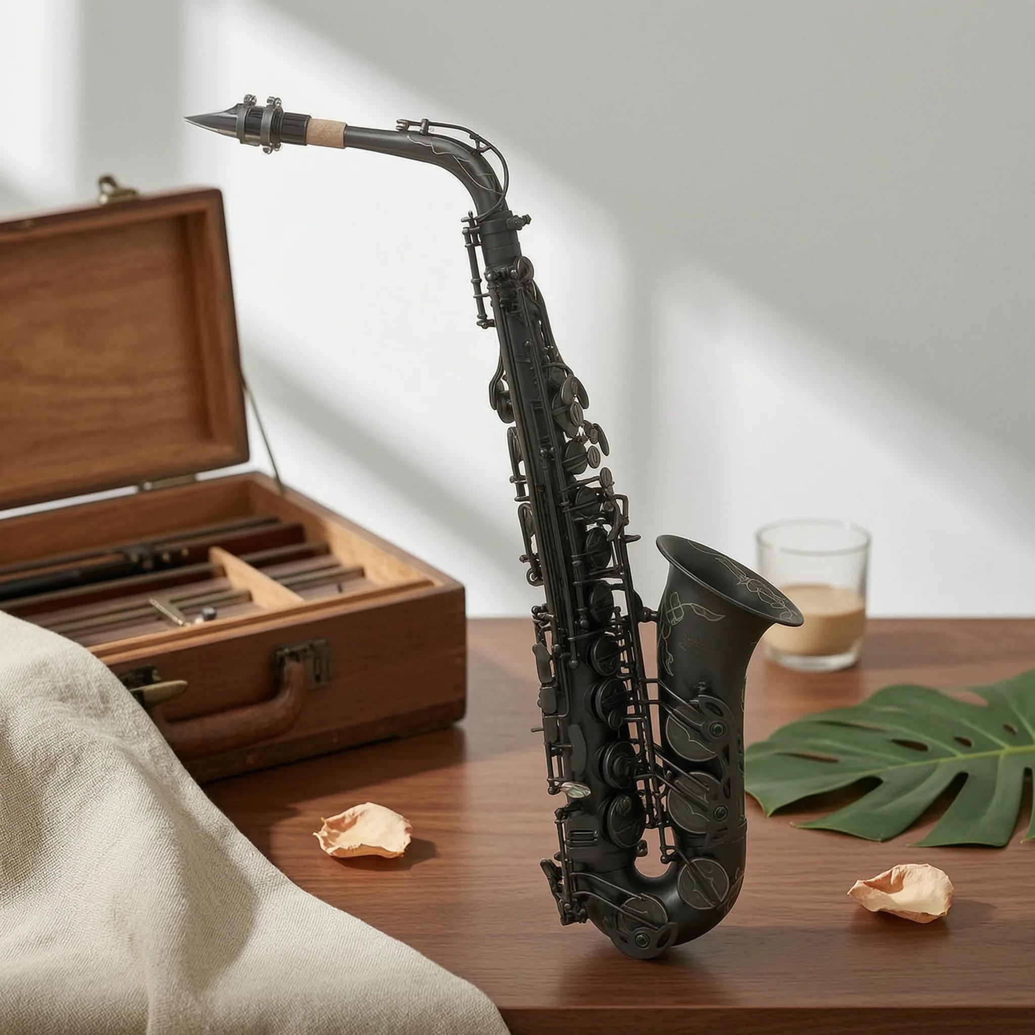 Alto Saxophone with Carrying Case Black Nickel Alto Saxophone with Mouthpiece Engraved Smooth for Beginners, School Band