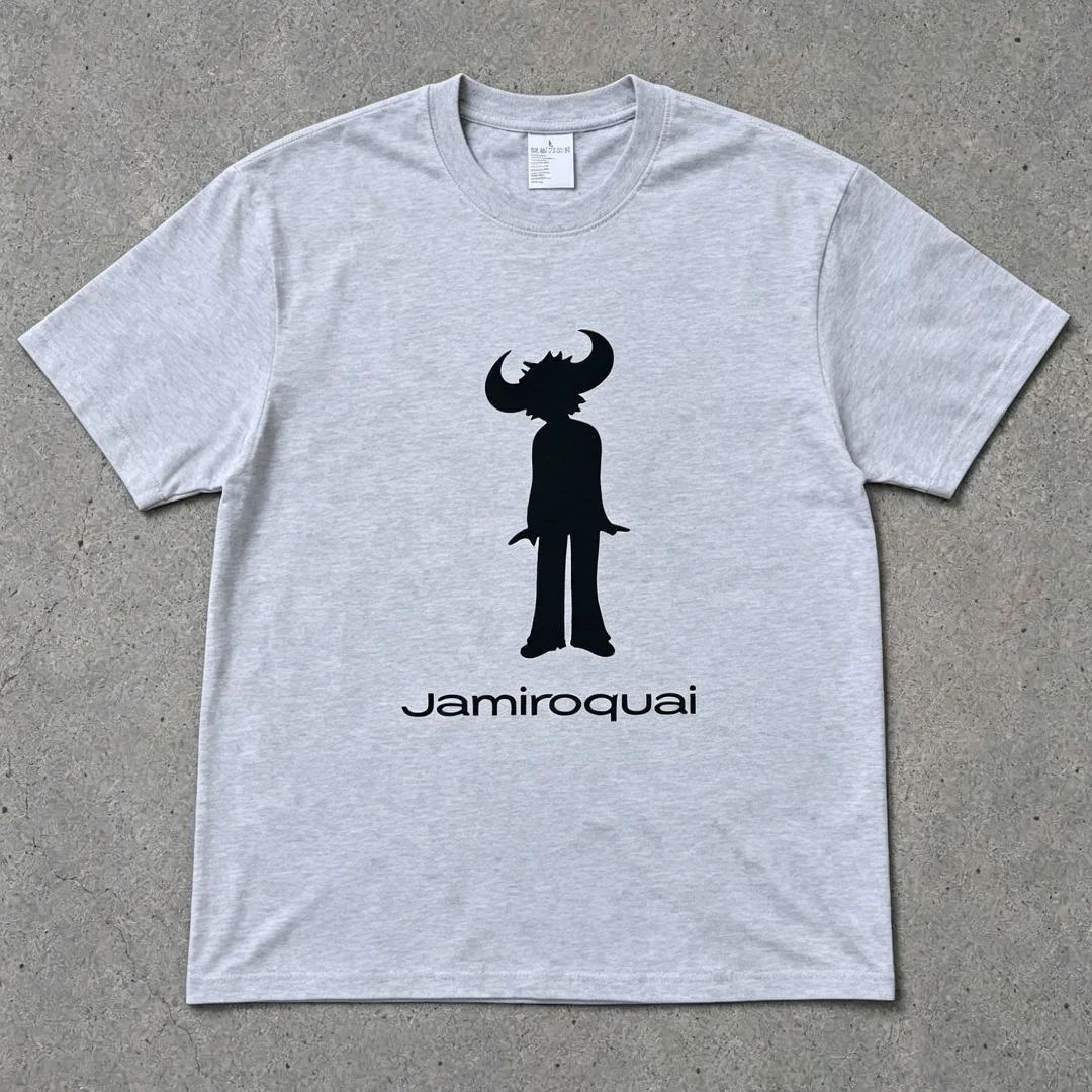 Jamiroquai Buffalo Hat Silhouette Logo Print T-Shirt Unisex Locker Geschnittenes Oversized Harajuku Streetwear Baumwoll-Sommer-Grafik-T-Shirt – Detail 6