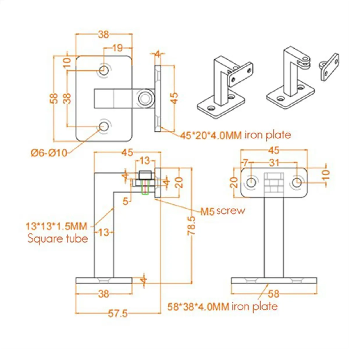 

LUCK 5 Pcs Adjustable Swivel Handrail Brackets , Matt Black Contemporary Stair Brackets for Indoor or Outdoor Staircase