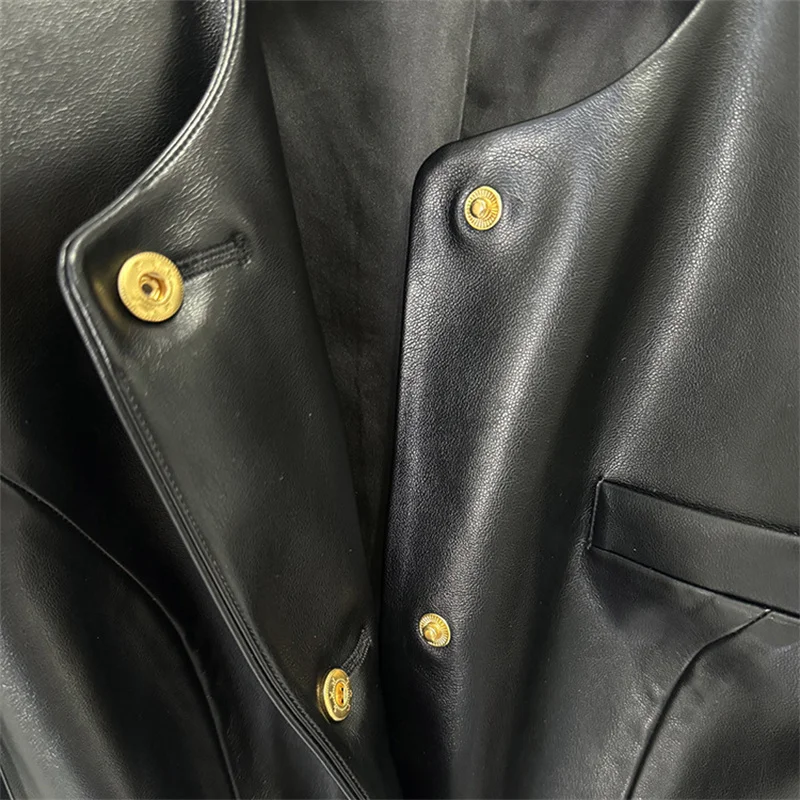 Giacca in pelle da donna Nuovo autunno 2025 monopetto slim fit girocollo top a maniche lunghe Cappotto da donna in pelle PU artificiale