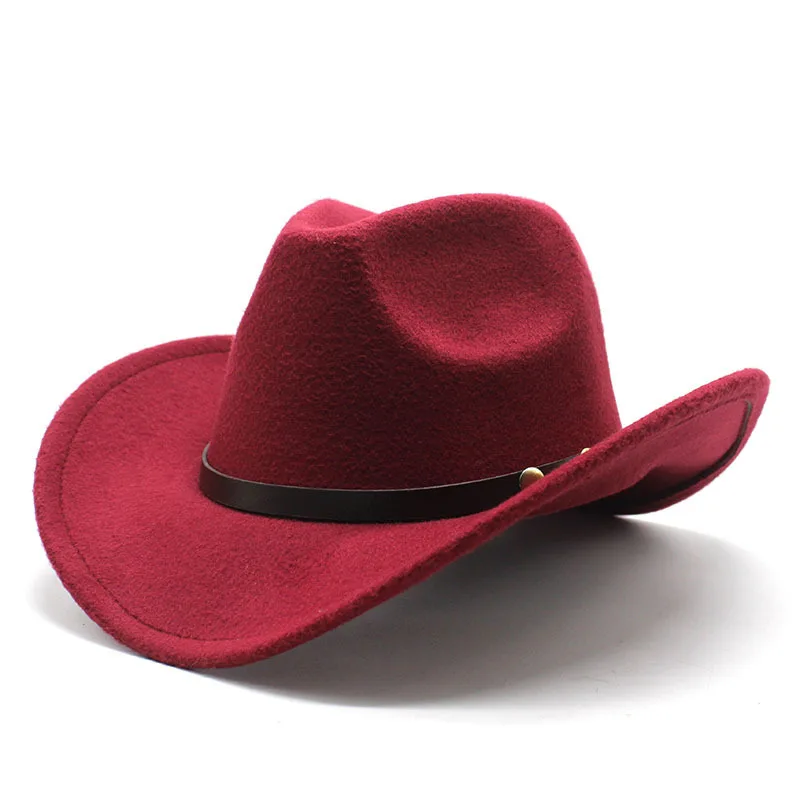 Neue Unisex Vintage Western Cowboy Cowgirl Filzhut mit Punk Gürtel Winter Herbst Panama Nachahmung Wolle Jazz Cap – Detail 1