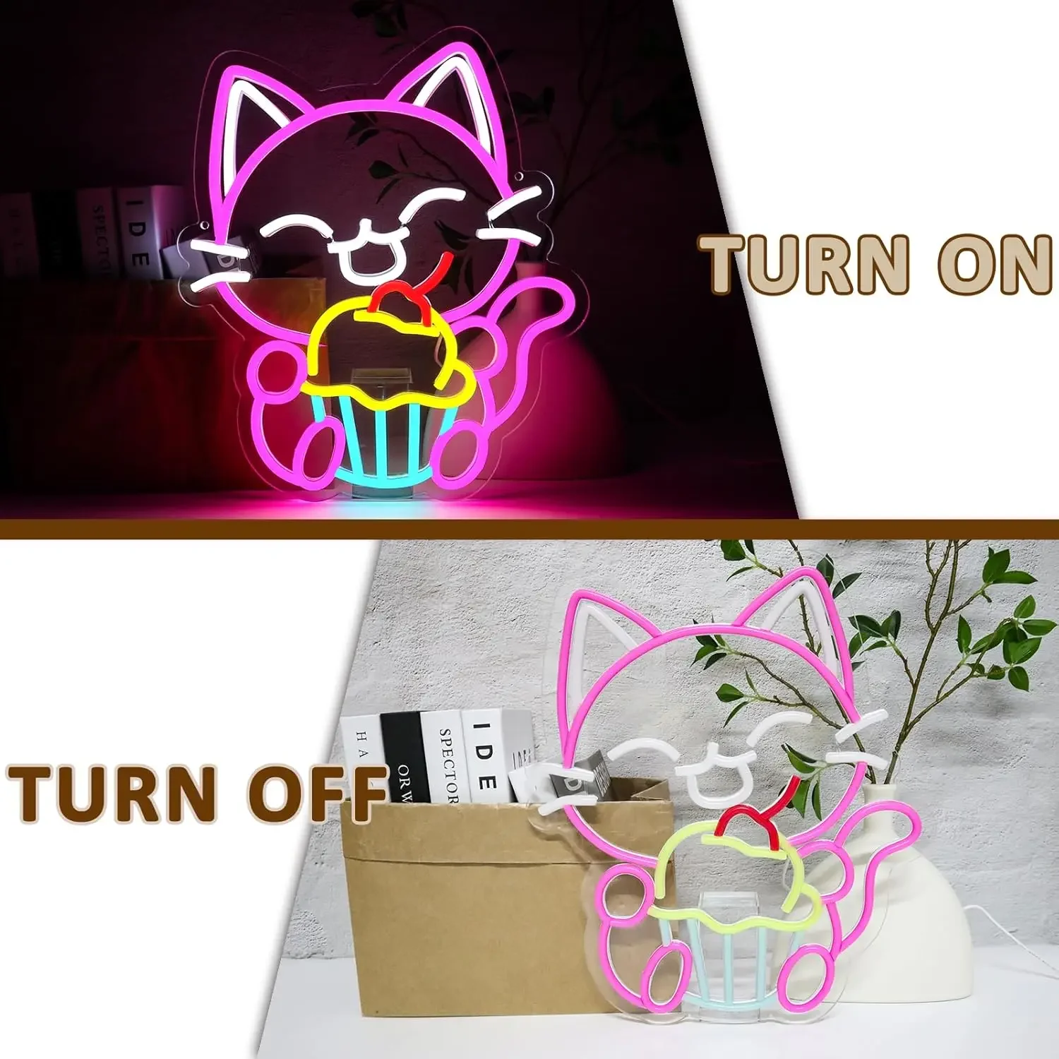 

Cat Boba Tea Неоновая вывеска для декора стен с регулируемой яркостью Милый кот Светодиодные вывески Bubble Tea Неоновый свет для кафе-бара Украшение ресторана