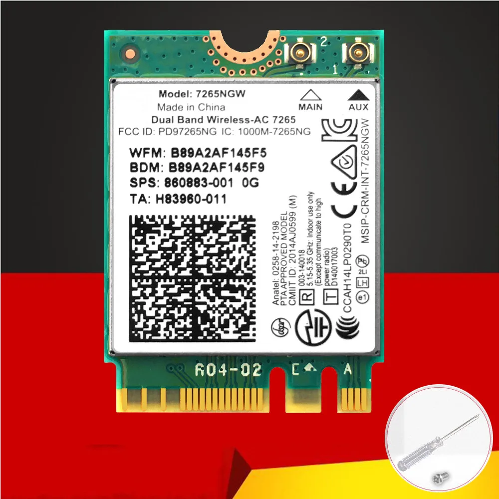 

NEW M.2 WiFi Adapter For Intel 7265NGW Dual Band Wireless-AC 7265 1167Mbps 802.11ac 2x2 WiFi Bluetooth 4.2 NGFF M.2 Network Card