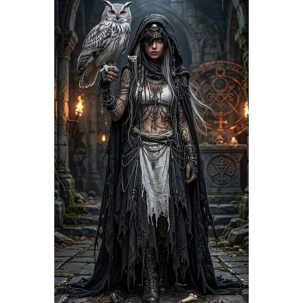 

500/1000/1200/2000 PCS Jigsaw Puzzles Goth Woman and Owl Family Activity Relaxing Games for Living Room Home Decor Gift