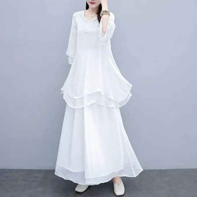 Nieuwe mode casual Chinese stijl zomer dames chiffon top los en dun