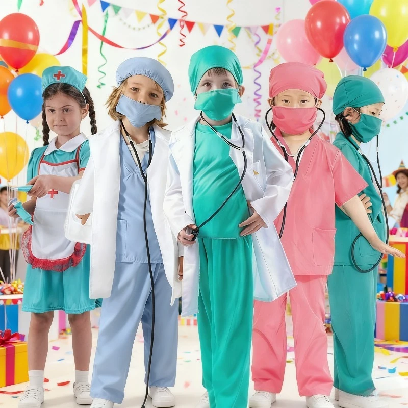 مجموعة أزياء ممرضة الطبيب للأطفال معطف أبيض لعب الأدوار في يوم الأطفال ومضاد للوباء زي أداء تنكري #1