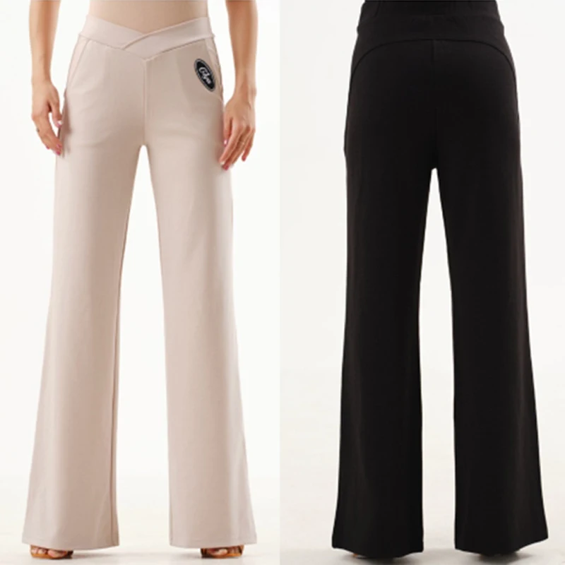 

Женские брюки для латинских танцев, высокая эластичность, хаки, черные расклешенные брюки, одежда для бальных танцев, тренировочная одежда для взрослых, DNV24512