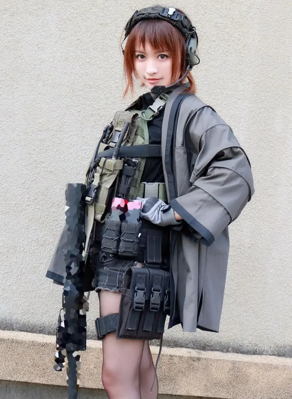Chaqueta táctica airsoft Haori de caza con bordado mejorado color humo - imagen 3