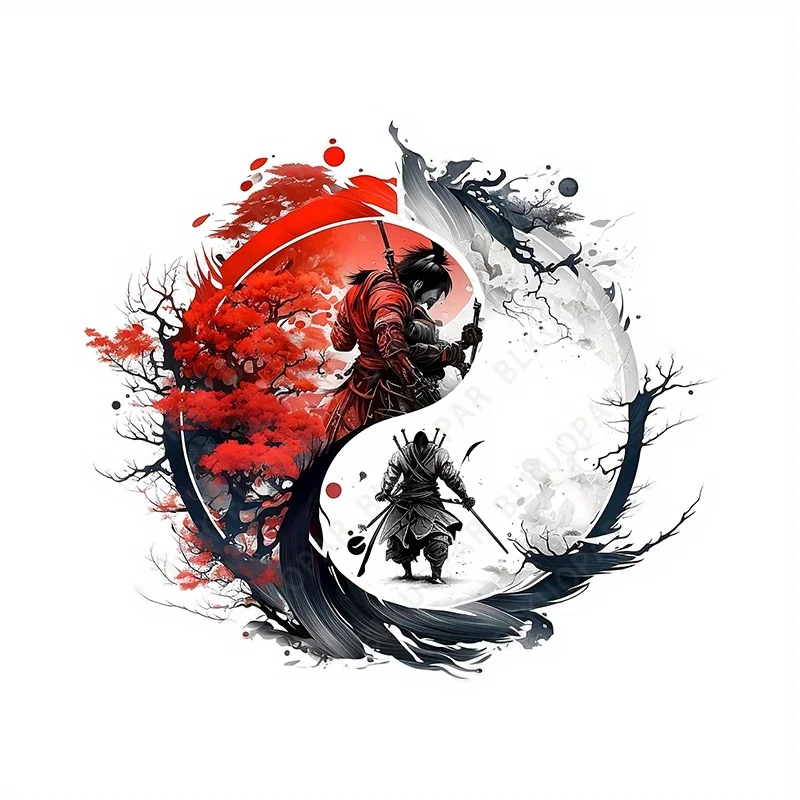 1X Samurai Yin Yang Waterproof Vinyl Sticker Decal Cover Scratches For Motorcycle Helmet Skateboard Laptop Backpack Custom Decor