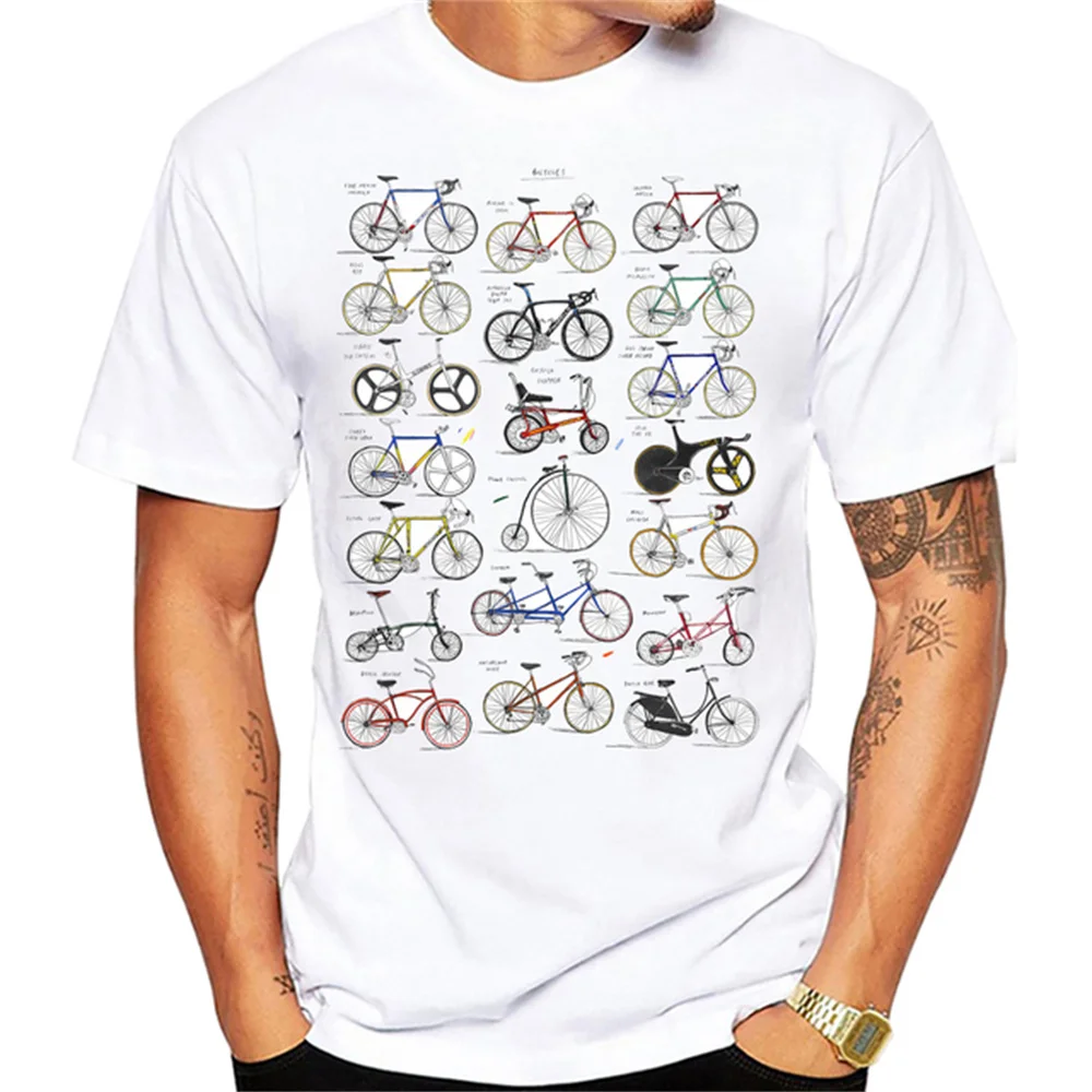 Vintage Collection Of Bicycles T-Shirt Fashion Men Short Sleeve Old Road Bike Cycling T Shirt White Casual Tops Hip Hop Boy Tees