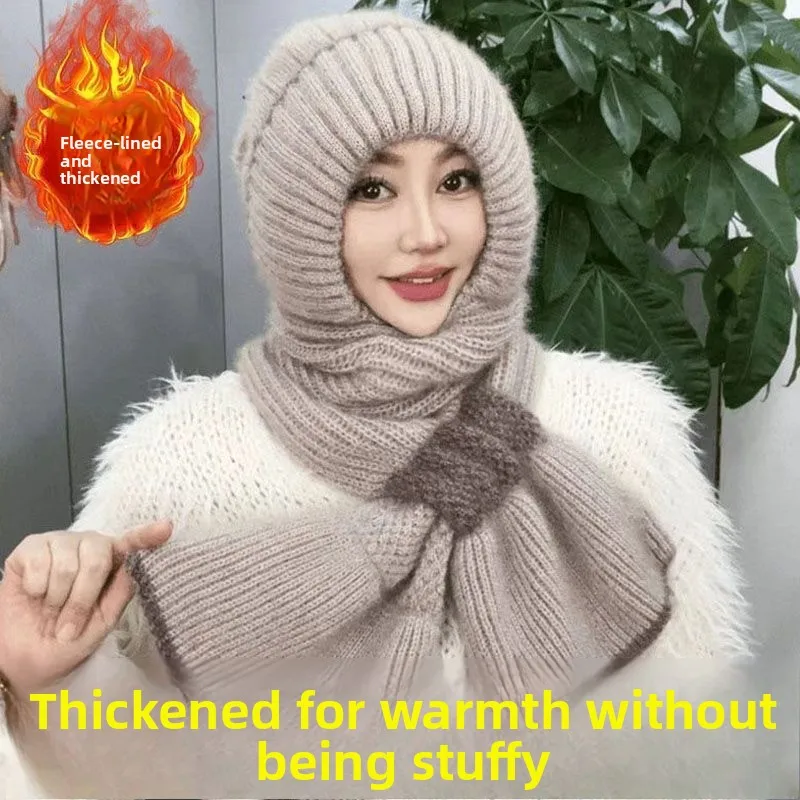 Hearing Protection Women Integrated Knitted Hat and Scarf Protective Warm Ear Protection Design for Autumn Winter Riding Use