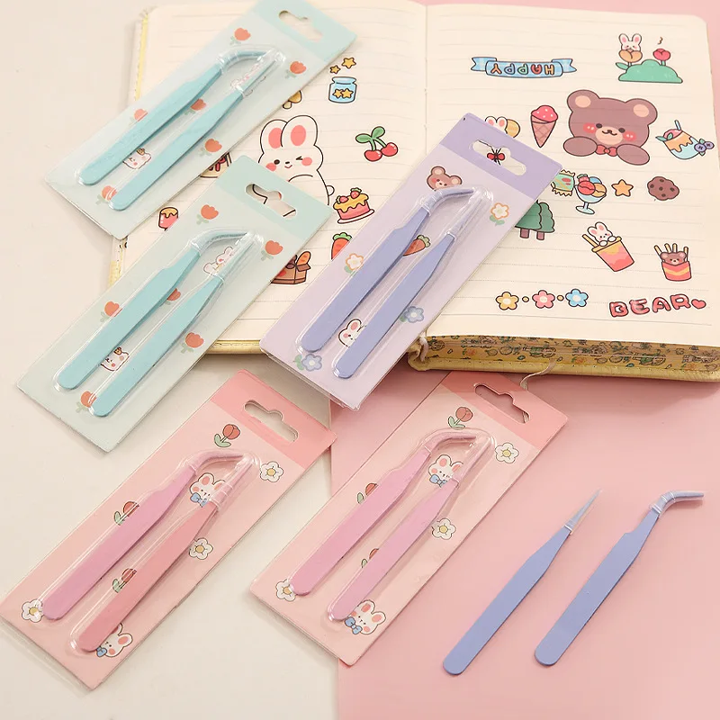 JCAC 2-Piece Stainless Steel Tweezers Set, Macaron Colors, Straight & Curved Tips, for Journal DIY, Sticker Crafts & Eyelash - view 3