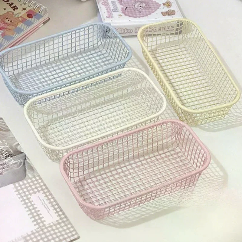 Desktop Storage Basket Ins Metal Sundries Organizer Basket Photocard Case Office Stationery Home Supplies Make Up Sorting Holde
