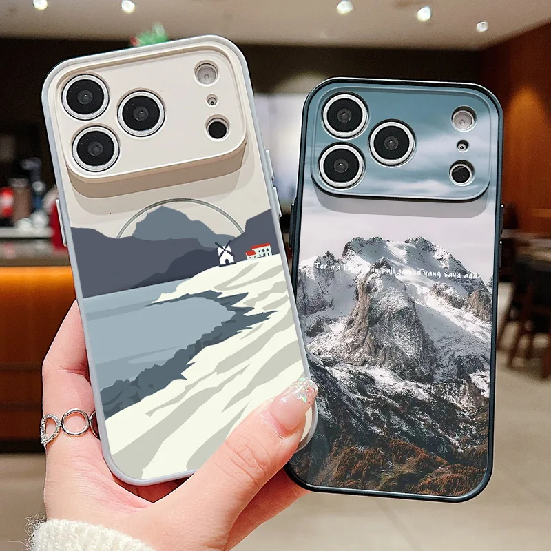 Magnetic Mountain Landscape Pattern Phone Case For iPhone 17 ProMax 16 15 14 13 Pro Max For Magsafe Wireless Charge Hard Cover