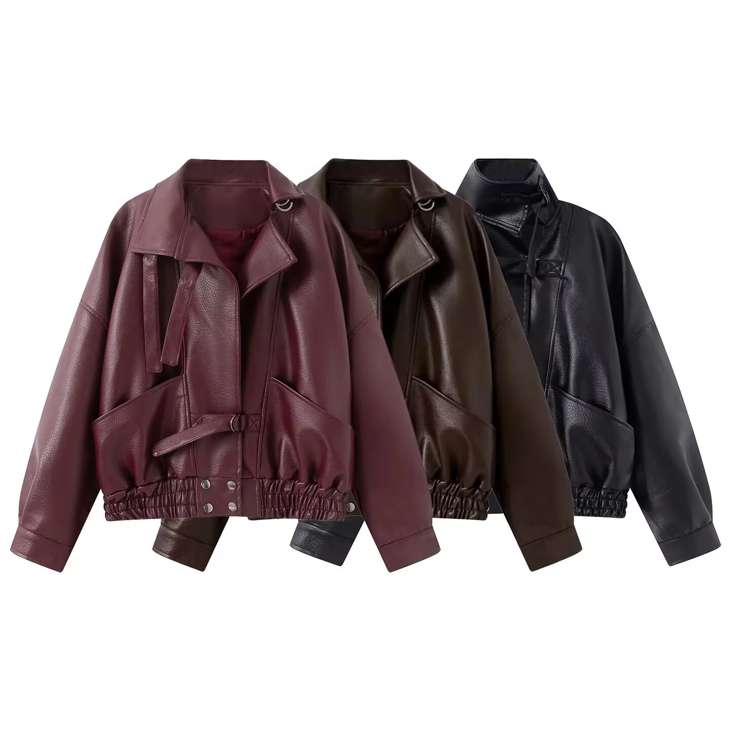 Autumn new women's clothing French commuting style loose fitting lapel long sleeved elastic hem short jacket jacket