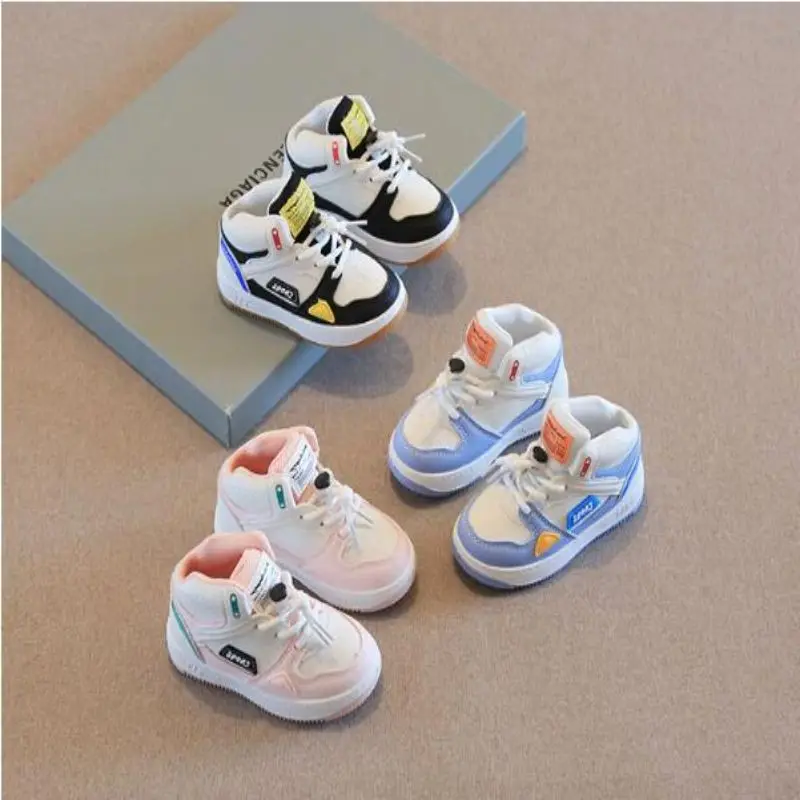 

Children's sports shoes 2024 autumn edition boys' casual shoes high top girls' board shoes soft soled baby shoes