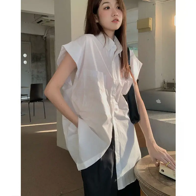 QWEEK White Loose Short Sleeve Shirt Woman Summer Basic Youthful Blouses Korean Fashion Aesthetic Casual Chic Streetwear 2024