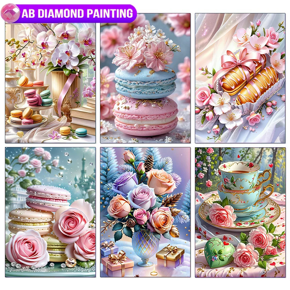 AB Diamond Painting Flower Art Diamond Painting Kit macaron Bread Kitchen Restaurant Wall Decor Mosaic Embroidery Dreamy Gift