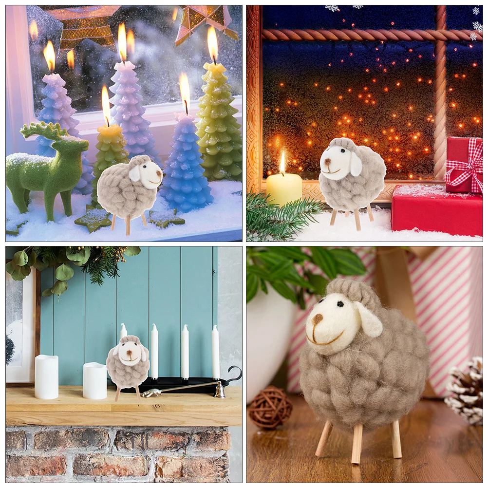 

2pcs Felt Sheep Figurines Christmas Decoration Handcrafted Desktop Ornaments Home Holiday Decor Wool Felt Craft Sheep Figurines
