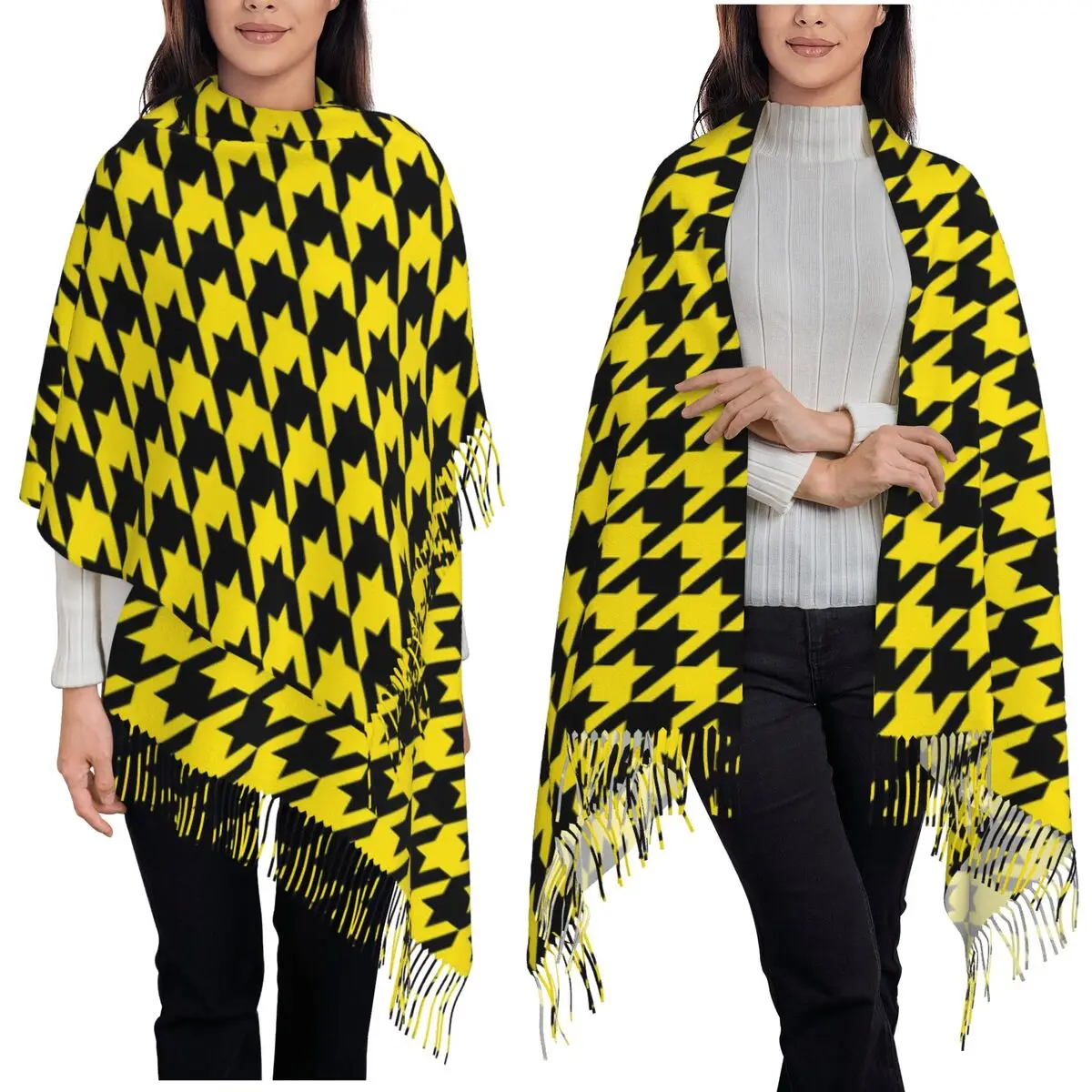 

Houndstooth Checkered Dogstooth Geometric Scarf Tassel Scarves for Women Soft Warm Shawls and Wraps Long Fall Winter Shawl Wrap