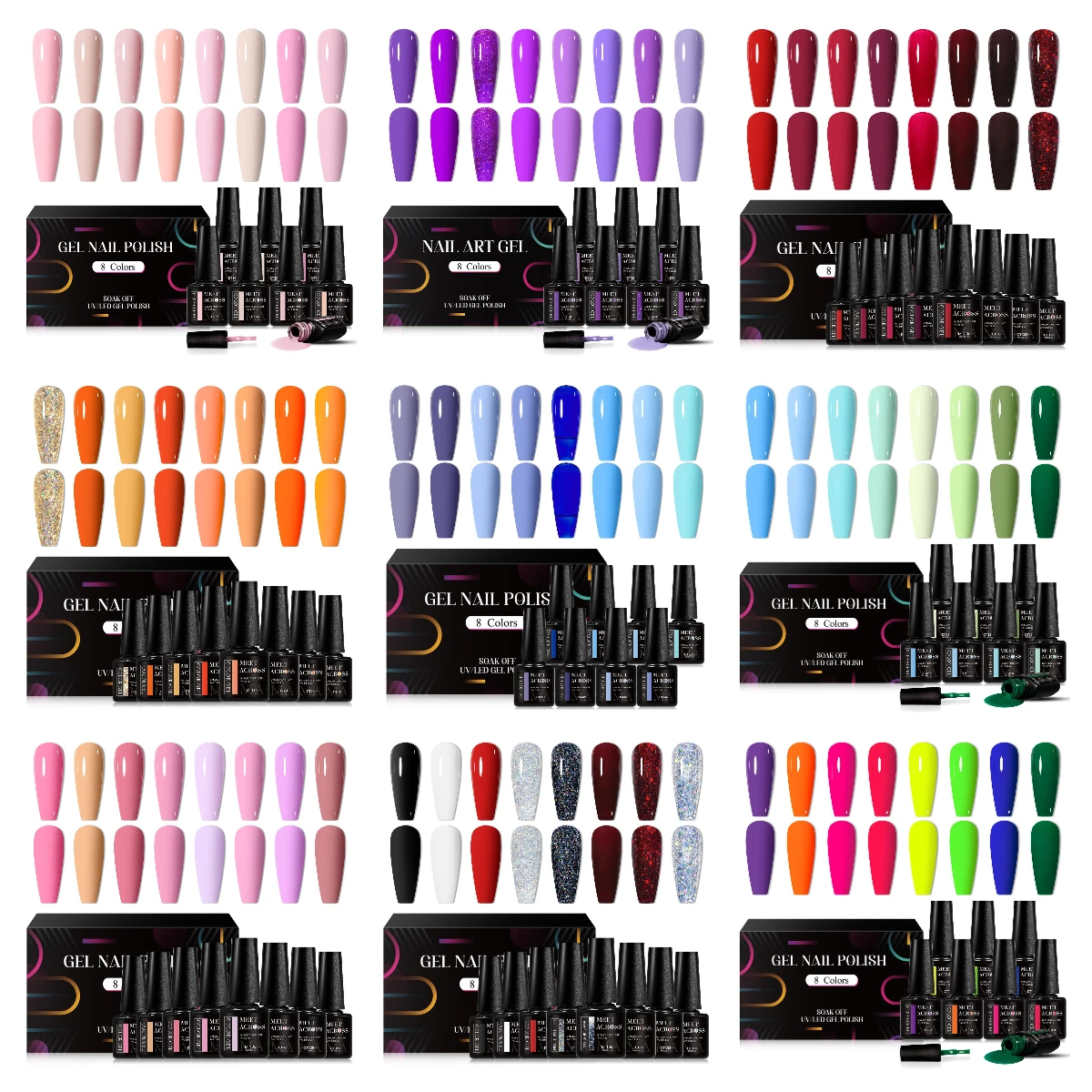 MEET ACROSS 8Pcs/Set Gel Nail Polish All-Season Soak Off UV Gel Kit Nail Art Long-Lasting Painting Varnish For Nails Manicure