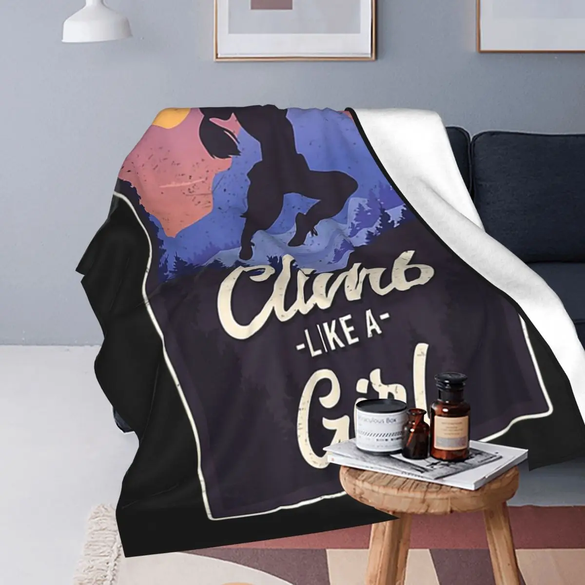 Rock Climbing Climber Climb Like A Girl Blanket Soft Warm Flannel Throw Blanket Cover for Bed Living room Travel Home Sofa