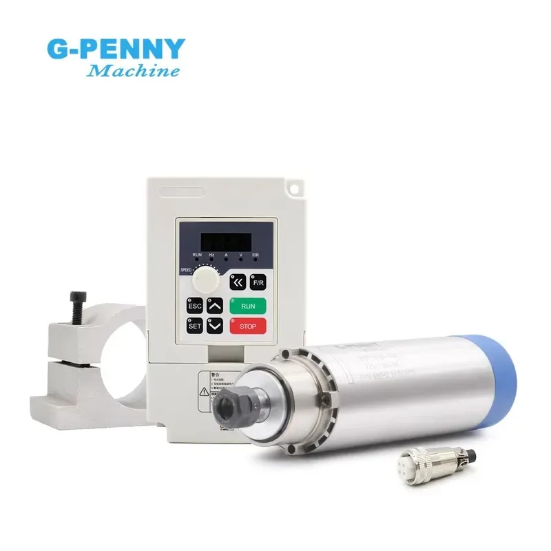 Hot Sale G-PENNY 1.5kw ER16 D65mm 400Hz Air Cooled Spindle 4pcs Bearings 24000rpm with QL 1.5KW Inverter, 65mm Bracket