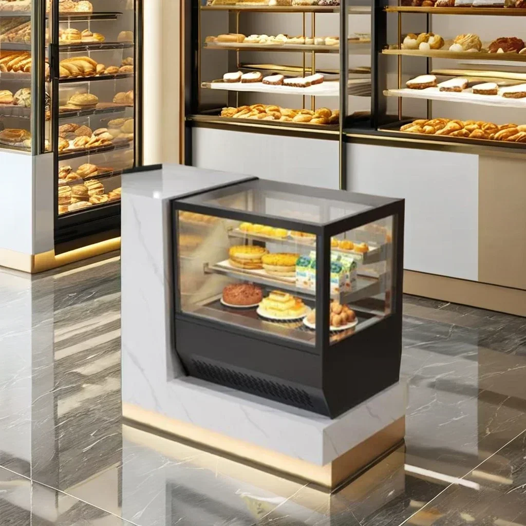 Small Tabletop Cake Cabinet, Glass Door Display Cooler with Light Emitting Diode, Suitable for Supermarkets and Stores