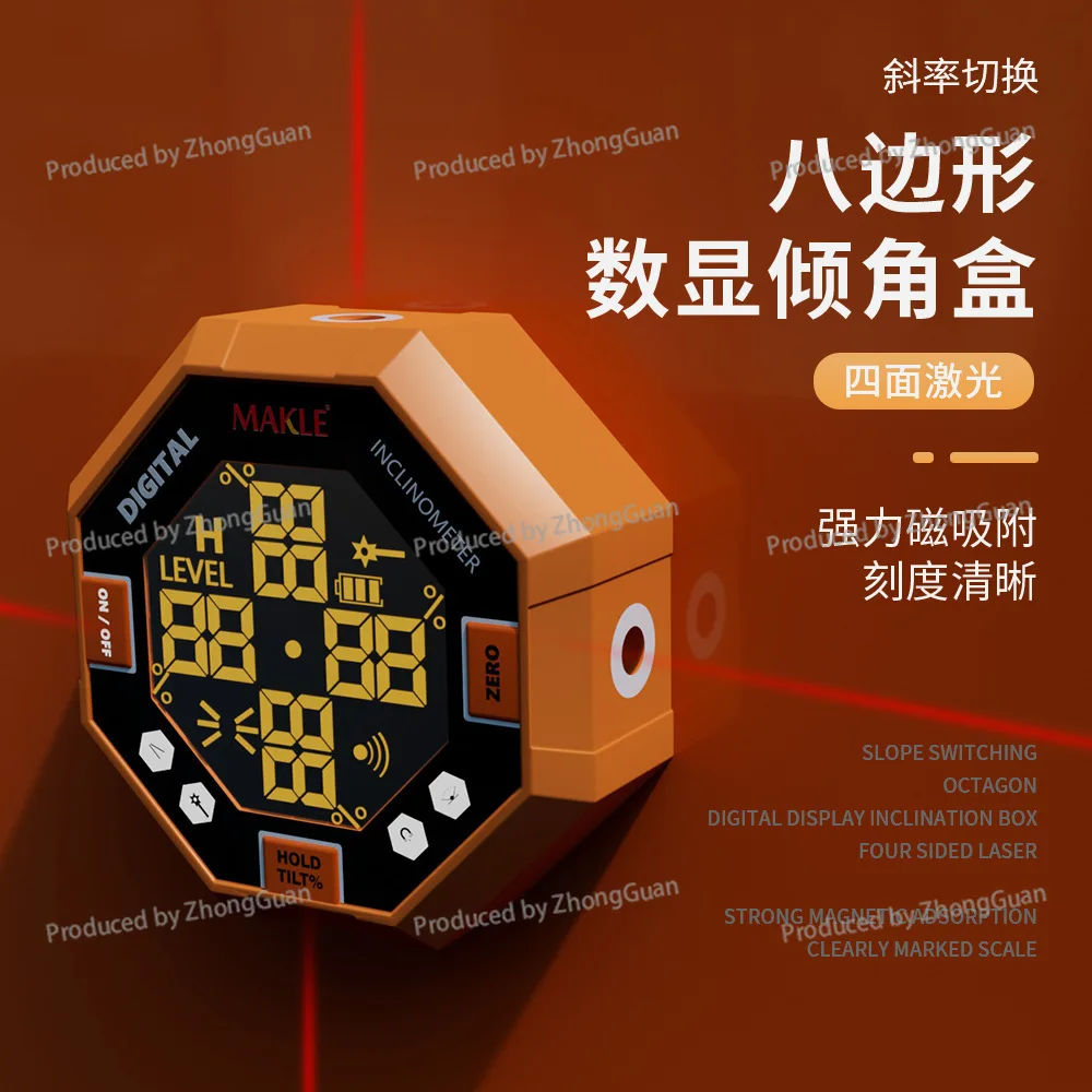 New High-precision Digital Display Inclinometer with Four-side Laser Line Nine-sided  Dipping Angle Box Multi-functional Level