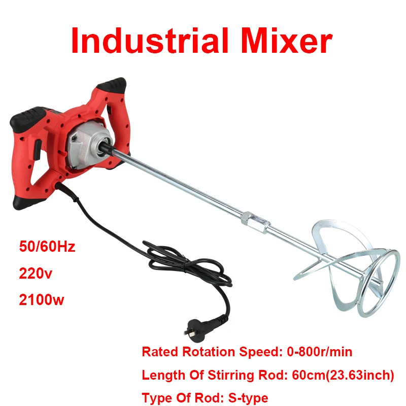 

2100W Industrial Grade Mixer 6-gear Adjustable Speed Steering Wheel Mixer Plaster Mortar Coating Cement Paint Mixing Machine