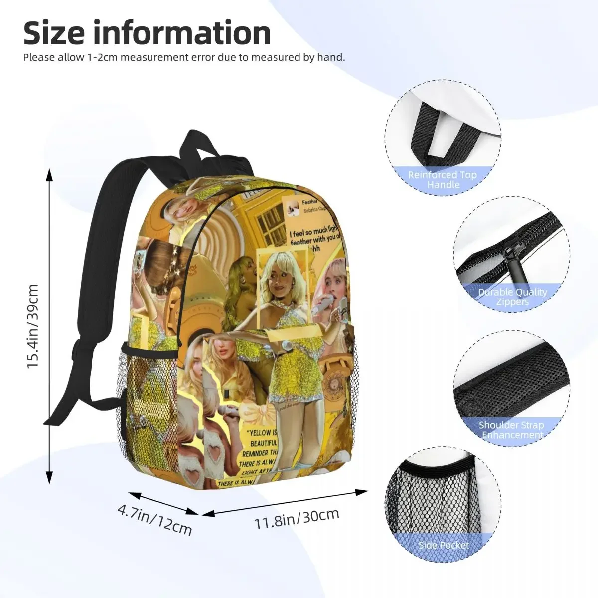 Custom Bag Free Yellow Sabrina Carpenter Backpack Hot Sale Daypack Large Capacity Boys Girls BookBag Shoulder Bags For Men Women