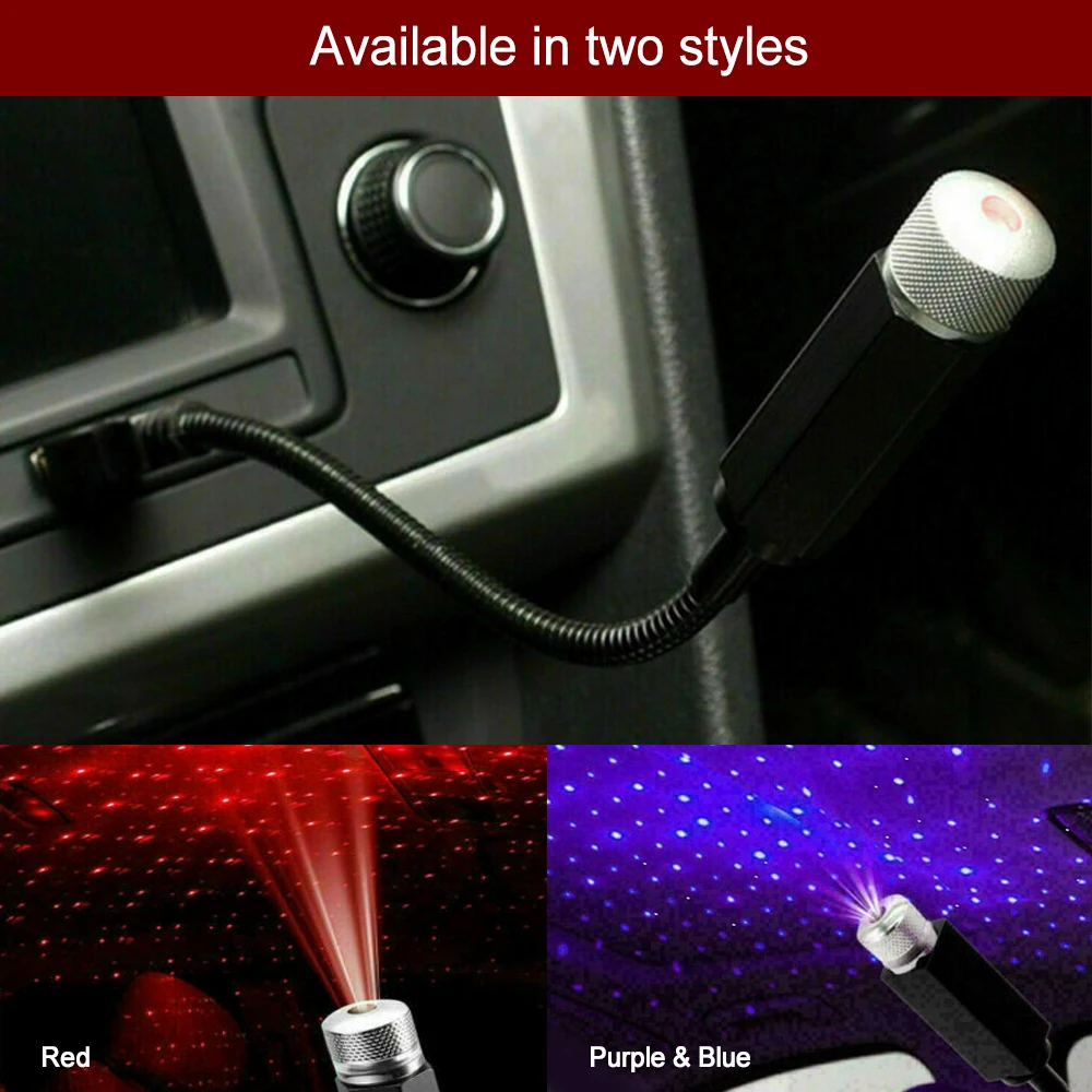 Romantic LED Car Roof Star Night Light USB Starry Sky Projector Atmosphere Galaxy Lamp Adjustable Car Interior Decorative Light