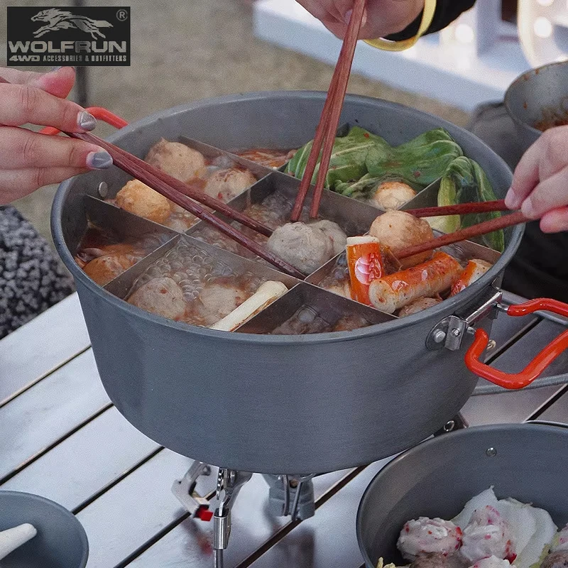 وعاء حساء خفيف الوزن متعدد الأغراض من الألومنيوم مع وظيفة باخرة، مجموعة أواني طهي محمولة للتخييم سعة 3 لتر للطهي العائلي في الهواء الطلق