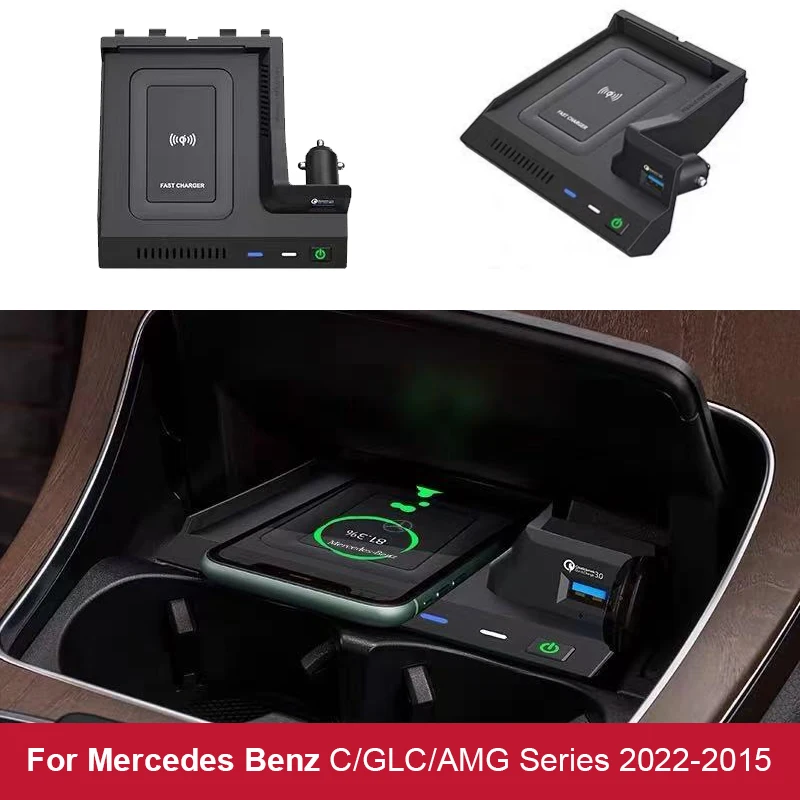 

Беспроводное зарядное устройство для Mercedes Benz W205 C43 C63, AMG GLC43 GLC63 X253 C / GLC-Class, держатель для телефона, USB-зарядка, автомобильные аксессуары