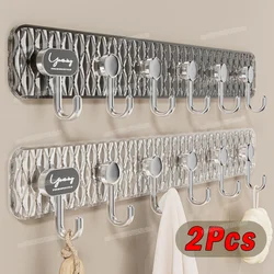 6 Hooks Punch Free Wall Hooks Wall Mounted Clear Hanger for Key Cloths Bags Self-adhesive Towel Hook for Door Kitchen Bathroom