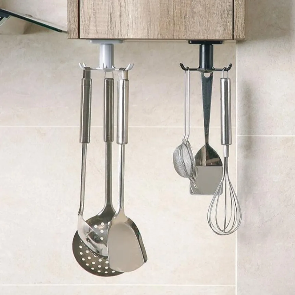 رف تخزين دوار 360 درجة، 6 مخالب، أرفف متعددة الوظائف لتوفير المساحة، خطافات مثبتة على الحائط