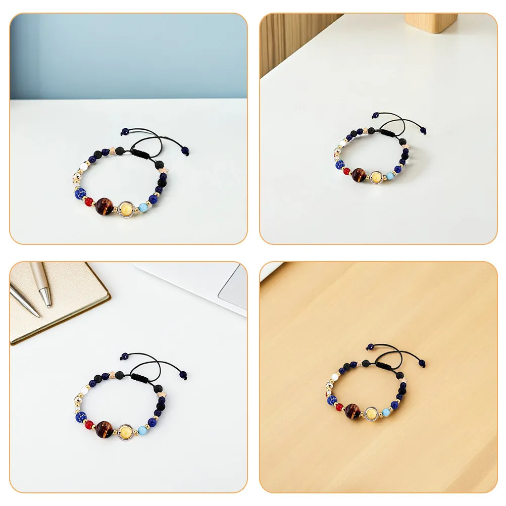 2Pcs Solar System Bracelet Guardian Star Natural Stone Beads Daily Travel Party Space Jewelry Solar System Bracelet Natural