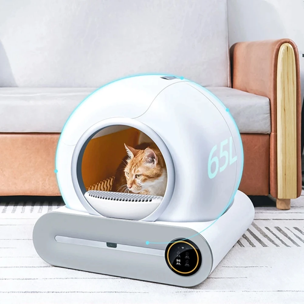 

65L Large Space Silent Smart WiFi Cat Litter Box with 9L Trash Automatic Cleaning Fully Enclosed Electric Pet Toilet