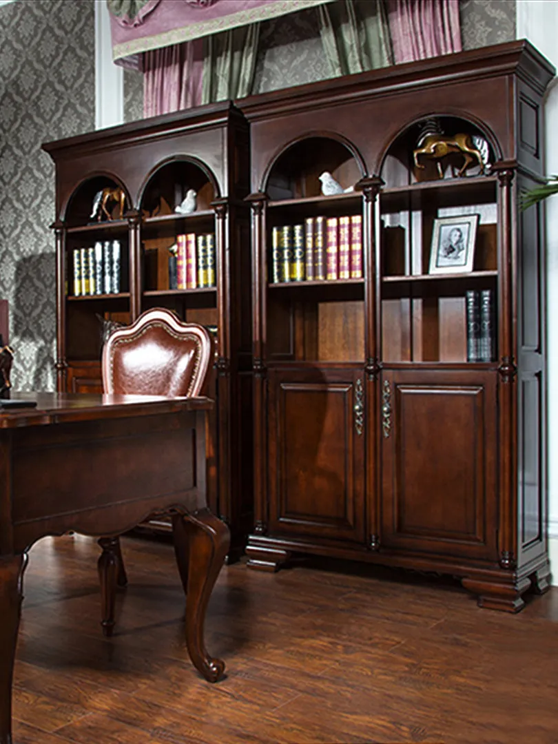 American floor-type bookcase rural combination retro study furniture European-style villa solid wood bookshelf shelf